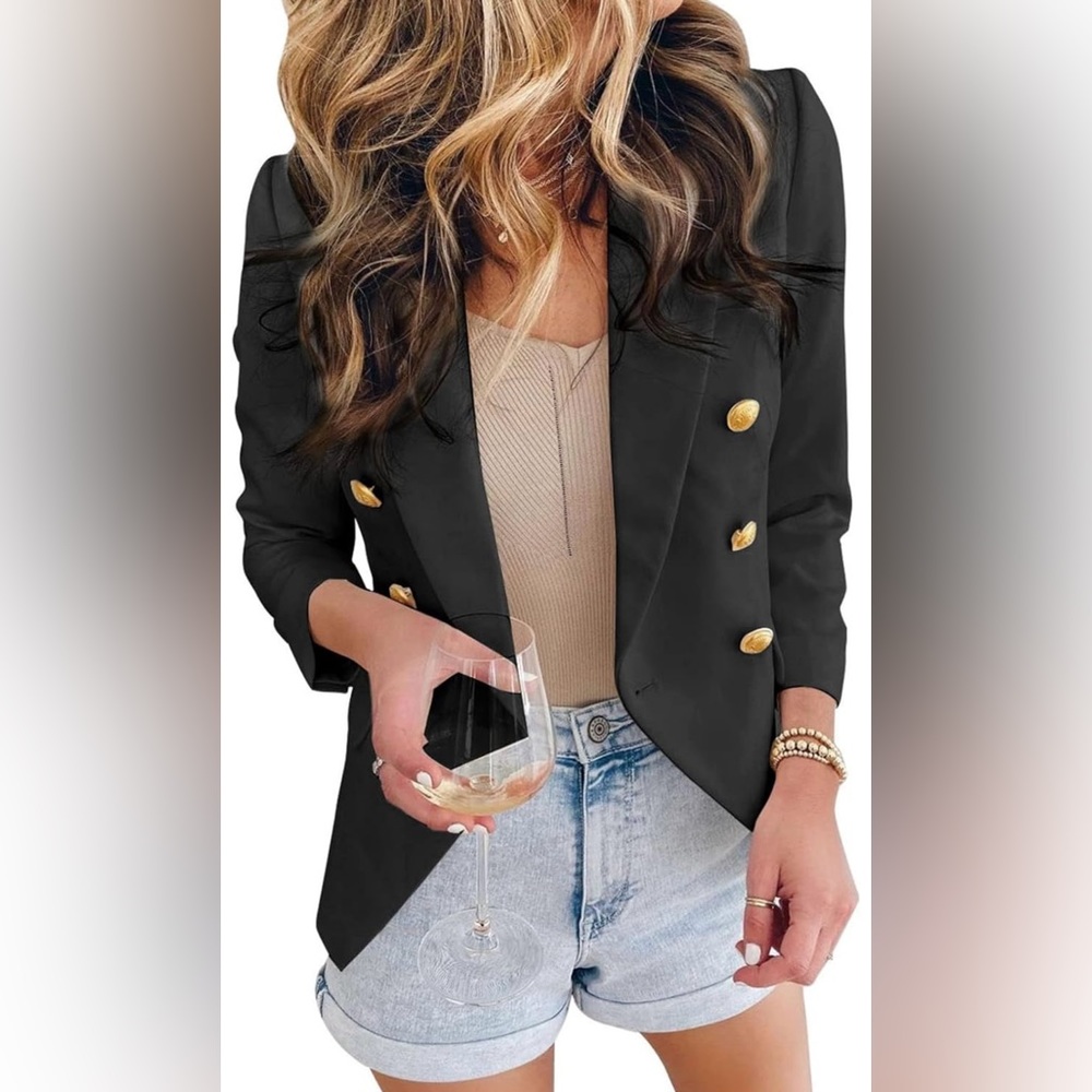 NWOT Black Double Breasted Draped Front Blazer Size Large